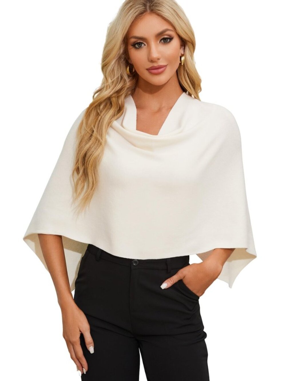 Women's Cropped Poncho Sweater Slim Fit Pull Over Style